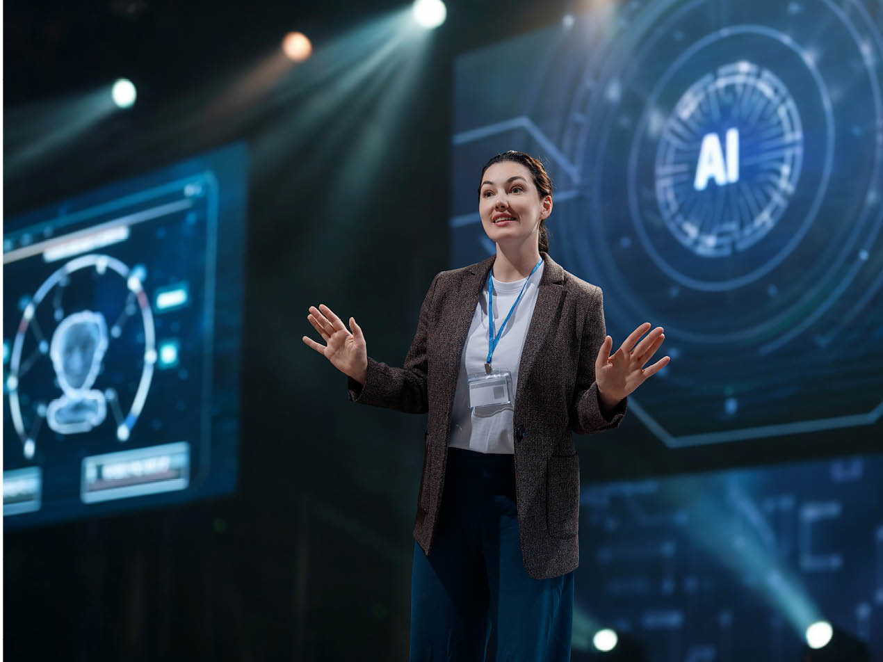 Business Woman Leading Discussion on AI