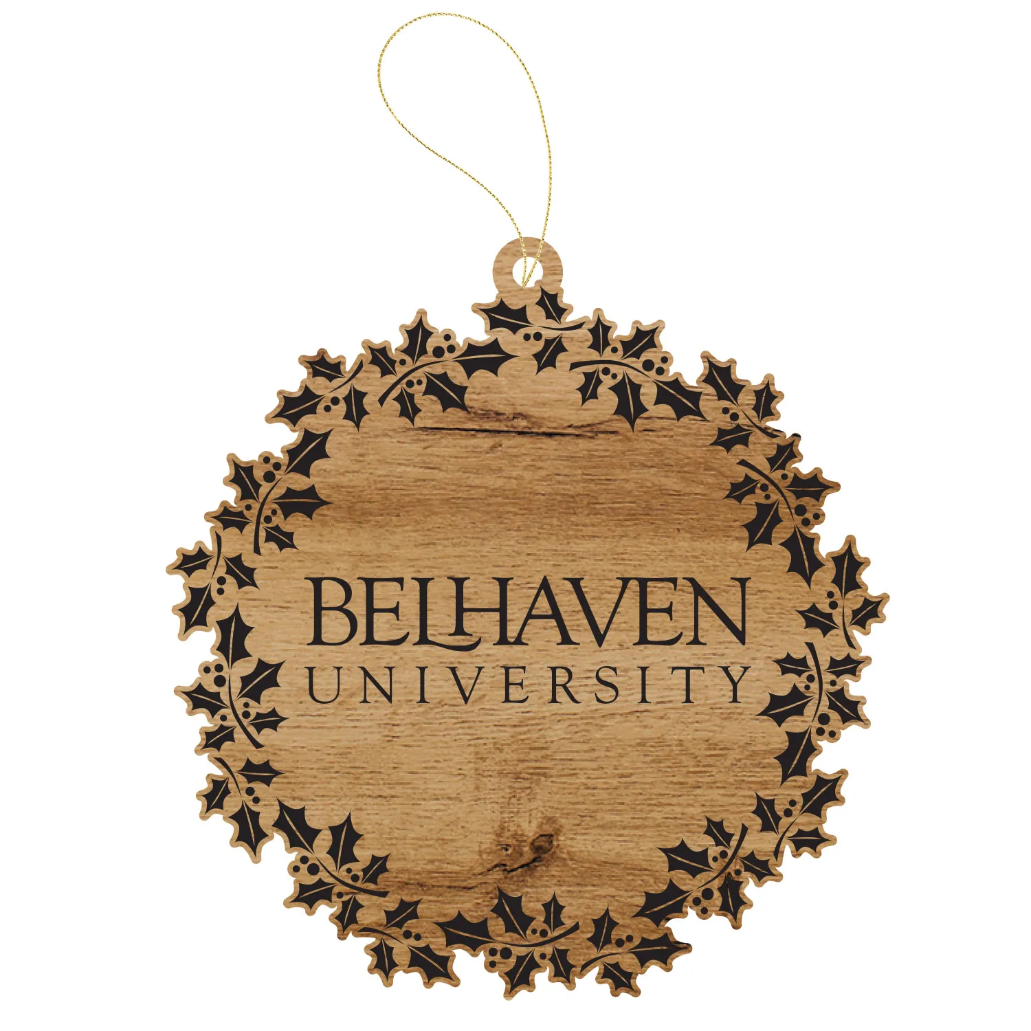 Belhaven university branded wooden ornament