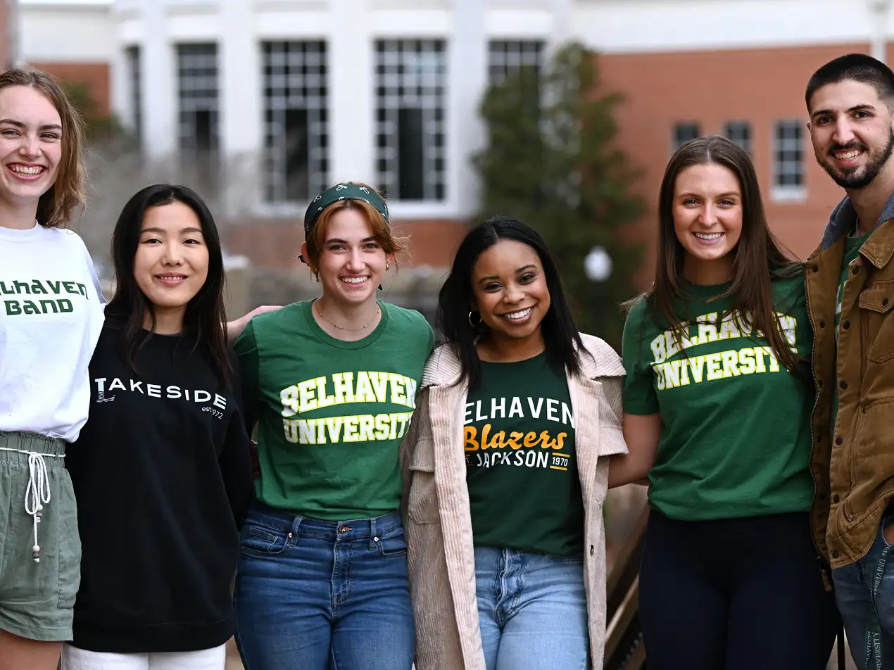 a group of students wearing their belhaven shirts