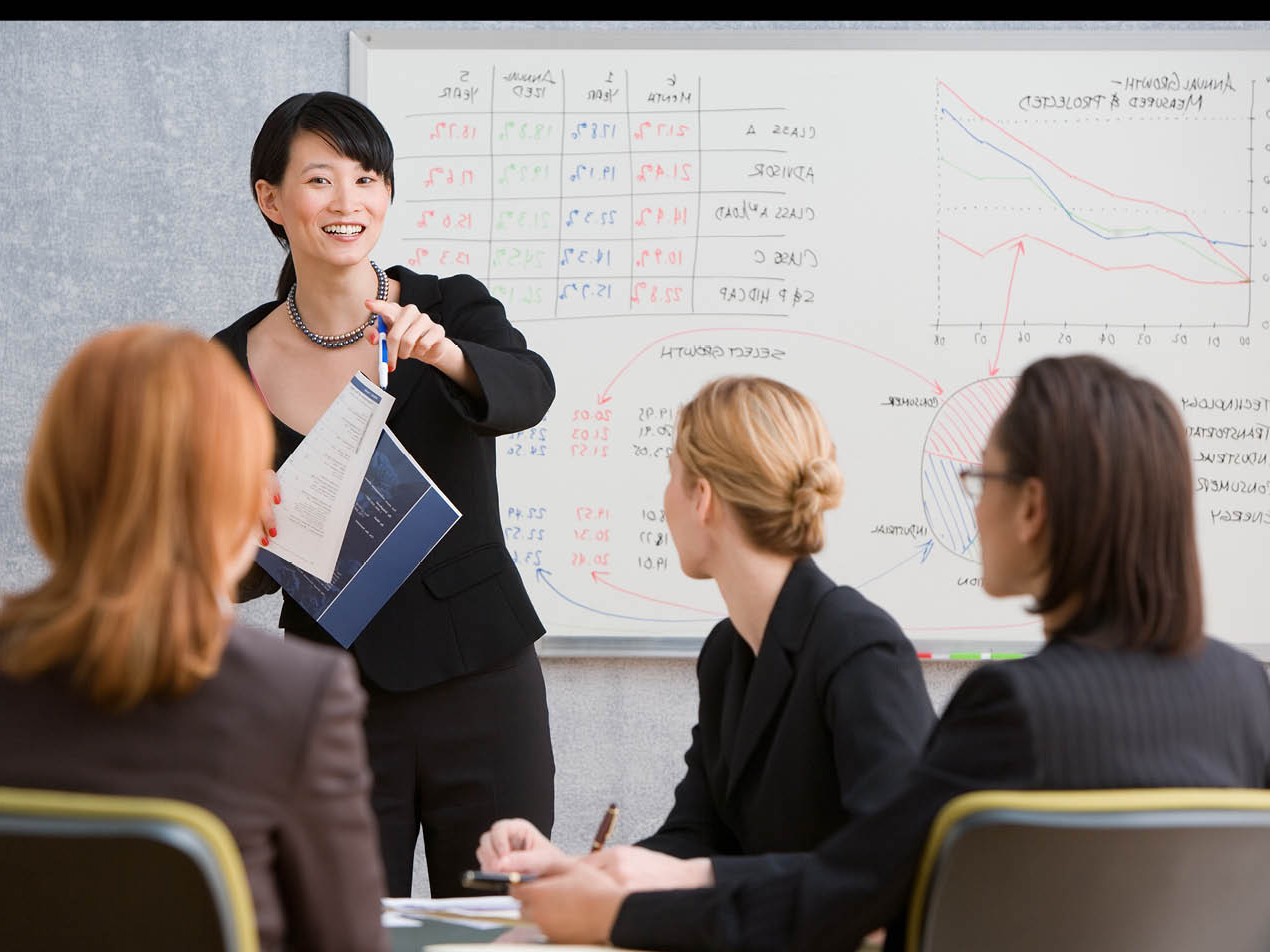 Business professor teaching class