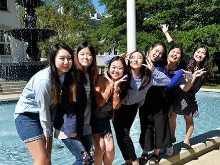 group of international students on campus