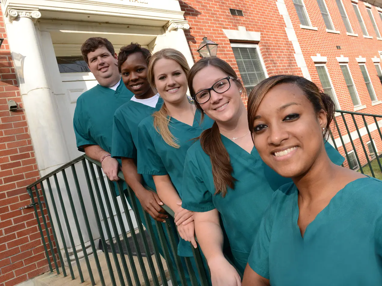 nursing students outside irby hall
