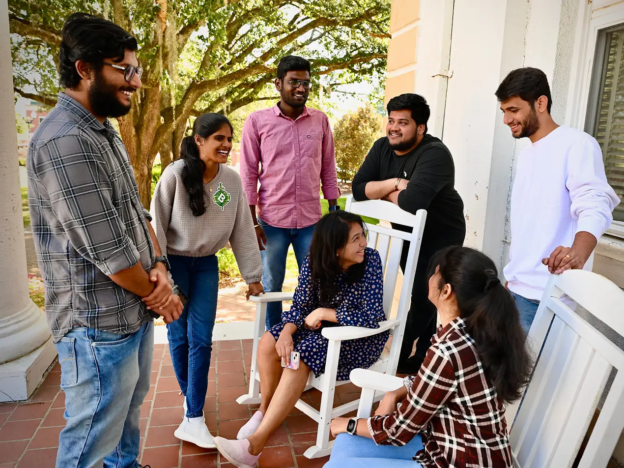 international students talking in group