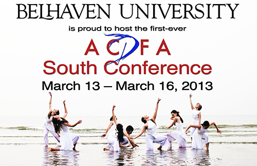 AC FA Souther Conference poster with dancers dancing in shallow water